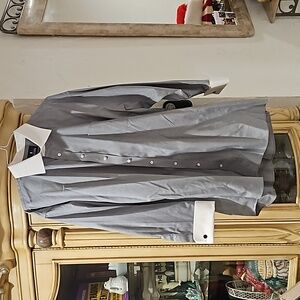 Stafford Gray shirt w/ White French cuffs & collar. Big cut w/19 neck. 34-35 arm